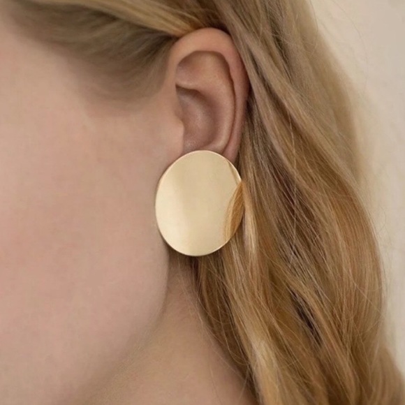 Anthropologie Jewelry - Anthropologie Gold mirrored circle HOOPS EARRINGS